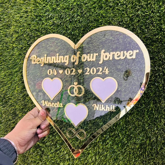 Trendy Personalised Heart Thumb Impression Board | Gold Acrylic Wedding & Wedding Keepsake