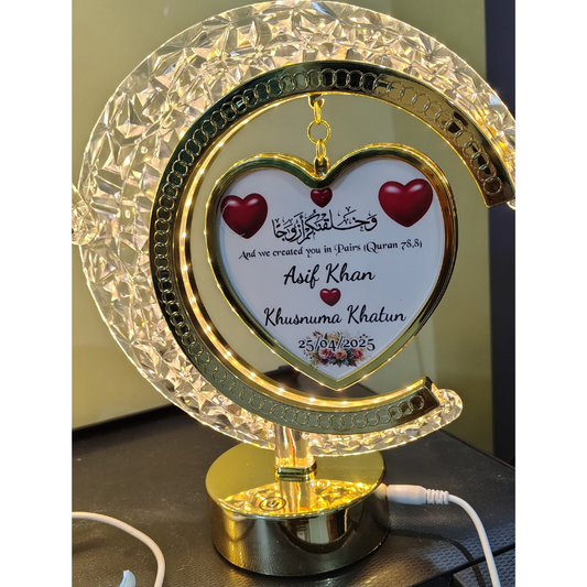 Customized LED Moon Heart Lamp – Personal Photo & Text | Perfect Gift for Wedding & Birthday