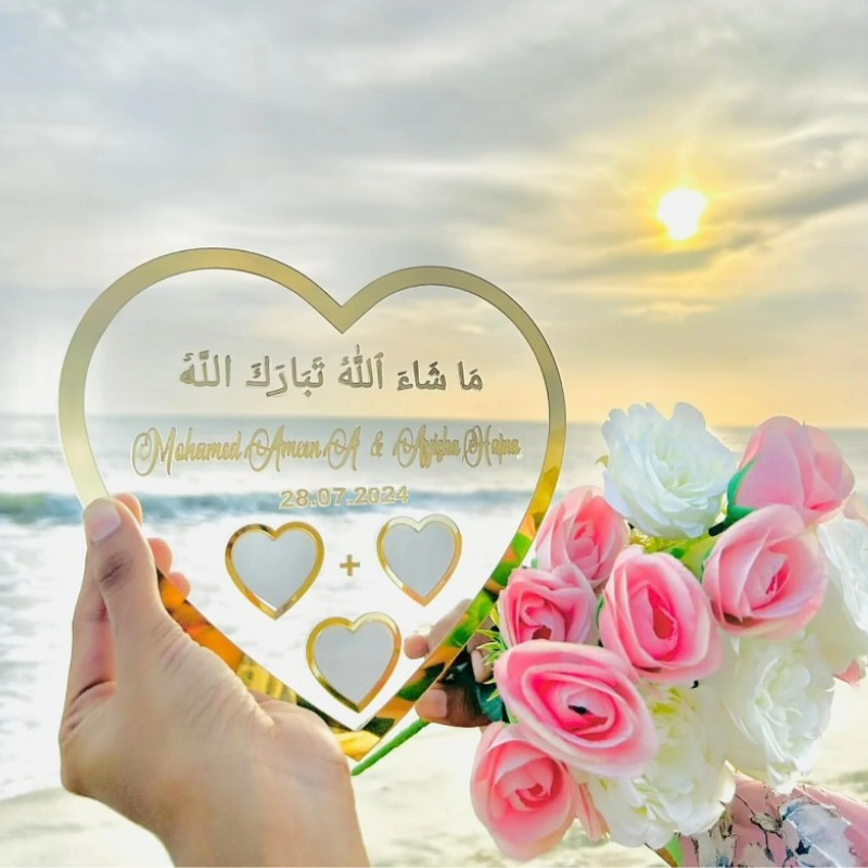 Personalised Nikah Heart Thumb Board | Gold Acrylic Finish