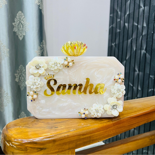 Luxury Resin Name Clutch | Floral Bridal Box Purse