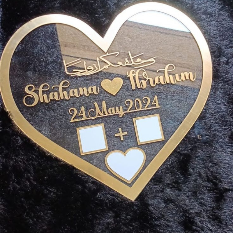 Trendy Personalised Heart Thumb Impression Board | Gold Acrylic Wedding & Wedding Keepsake