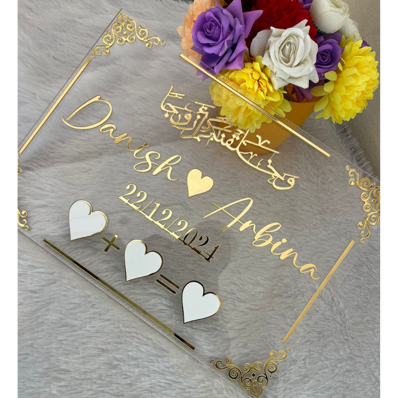 Custom Wedding Thumb Board | Elegant Gold Acrylic Nikah Keepsake