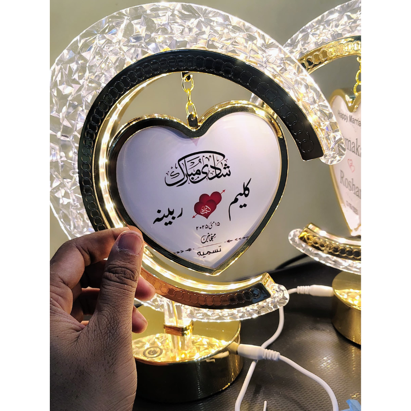 Customized LED Moon Heart Lamp – Personal Photo & Text | Perfect Gift for Wedding & Birthday