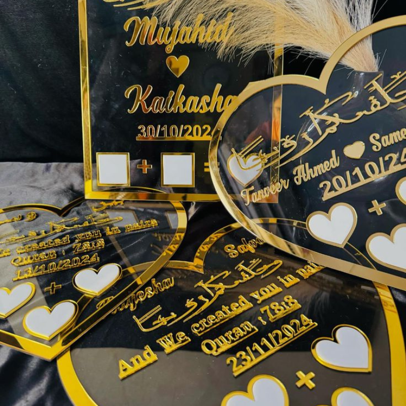 Trendy Personalised Heart Thumb Impression Board | Gold Acrylic Wedding & Wedding Keepsake
