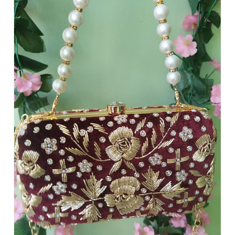 Luxury Custom Name Clutch | Bridal Hand Bag with Pearl Handle