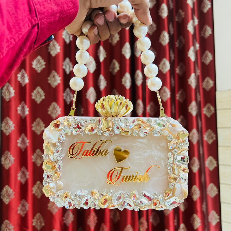 Elegant Personalised Resin Clutch | Custom Name Bridal Purse