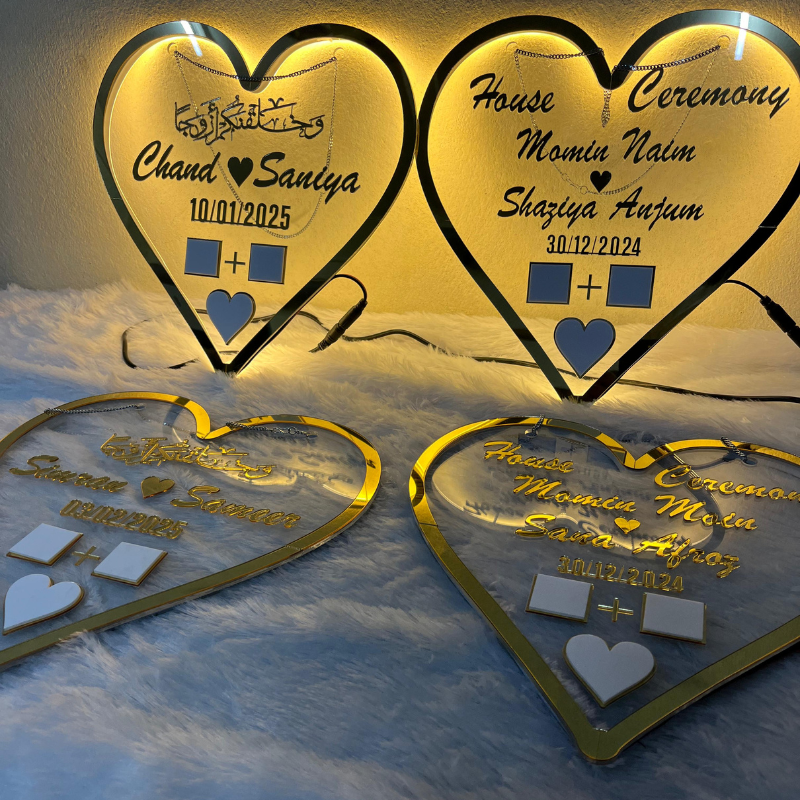 LED Heart Thumb Board | Custom Gold Acrylic Wedding Keepsake