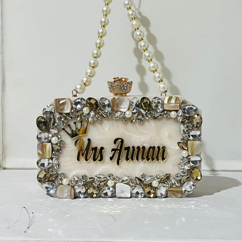Elegant Personalised Resin Clutch | Custom Name Bridal Purse