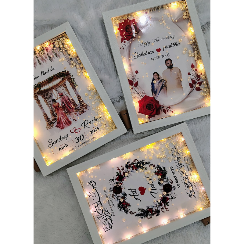 Personalised Wedding LED Frame | Photo, Text & Pearl Lights
