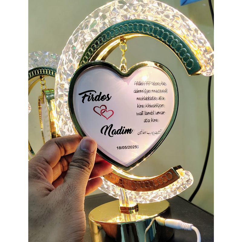 Customized LED Moon Heart Lamp – Personal Photo & Text | Perfect Gift for Wedding & Birthday