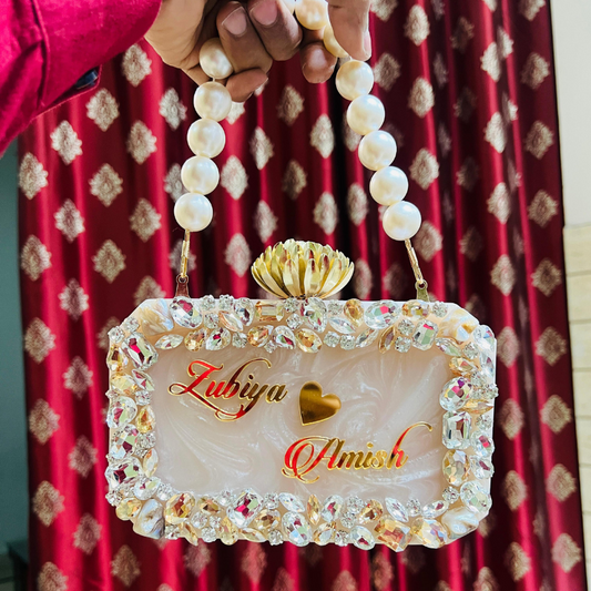 Elegant Personalised Resin Clutch | Custom Name Bridal Purse