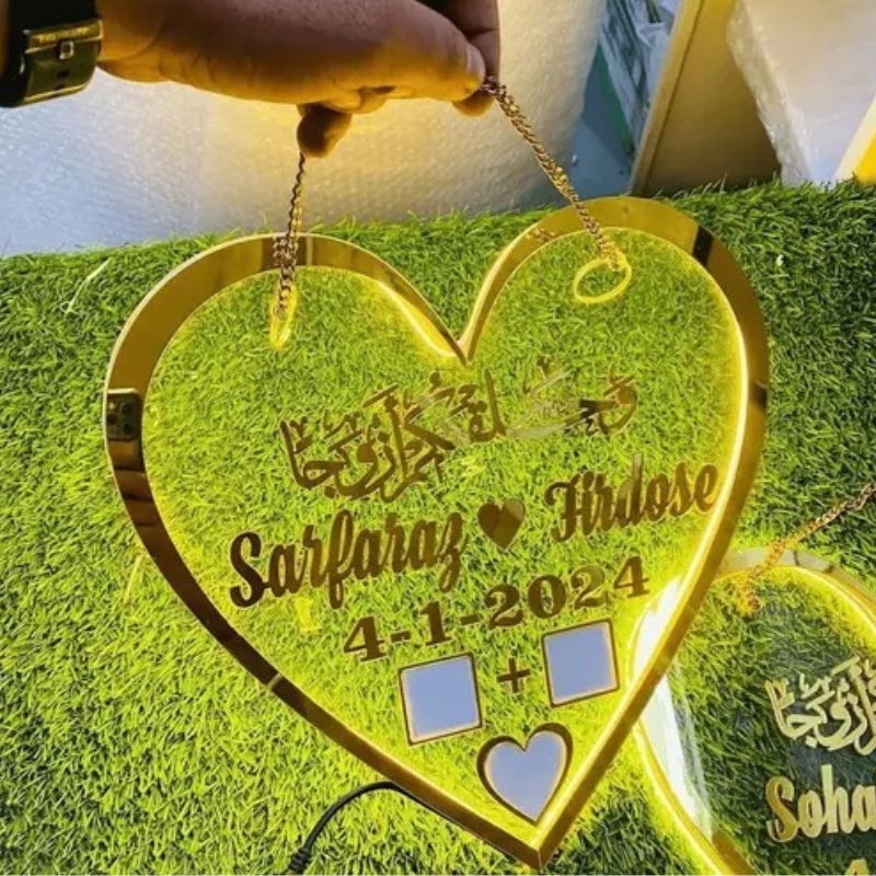 LED Heart Thumb Board | Custom Gold Acrylic Wedding Keepsake