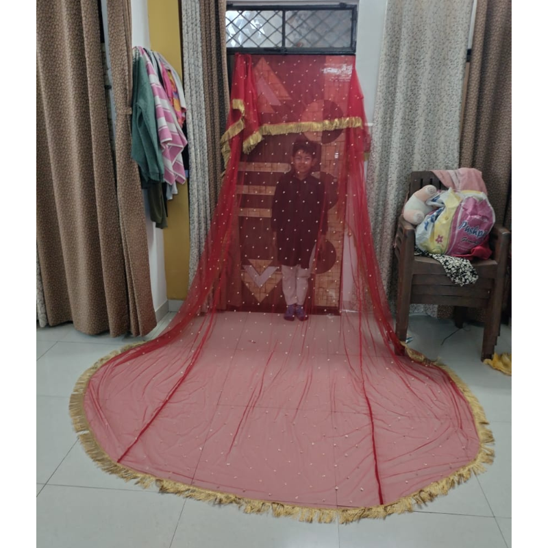 Long Tail Customized Wedding Dupatta – Machine Embroidered with Name | Four-Side Border