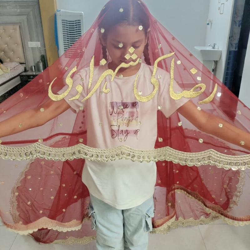 Long Tail Customized Wedding Dupatta – Machine Embroidered with Name | Four-Side Border