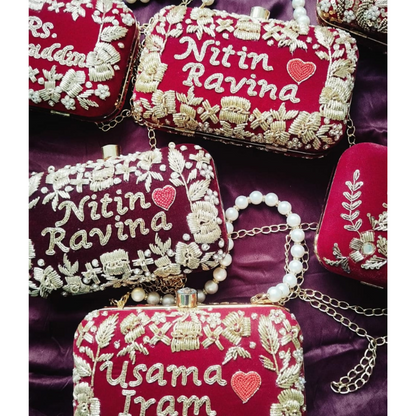 Luxury Custom Name Clutch | Bridal Hand Bag with Pearl Handle