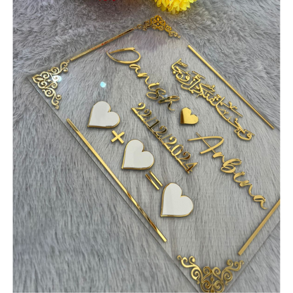 Custom Wedding Thumb Board | Elegant Gold Acrylic Nikah Keepsake
