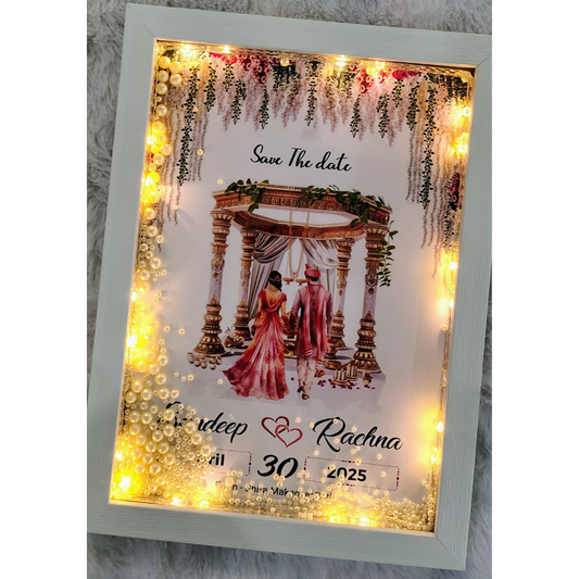 Personalised Wedding LED Frame | Photo, Text & Pearl Lights