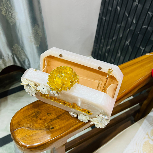 Luxury Resin Name Clutch | Floral Bridal Box Purse