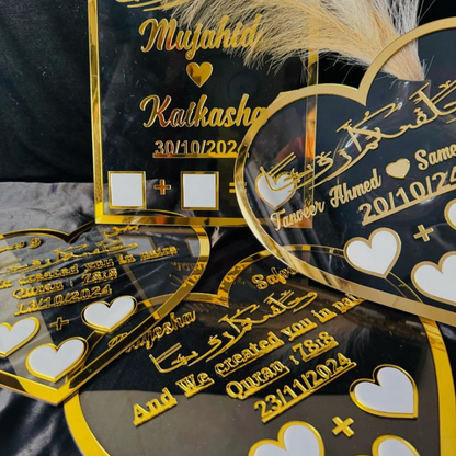 Trendy Personalised Heart Thumb Impression Board | Gold Acrylic Wedding & Wedding Keepsake