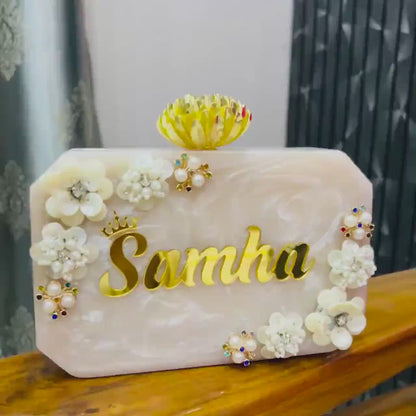 Luxury Resin Name Clutch | Floral Bridal Box Purse