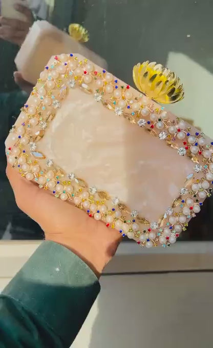 Elegant Personalised Resin Clutch | Custom Name Bridal Purse